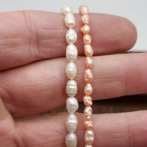 7 Inch 925 Sterling Silver Peach And White Small Pearls Bracelet